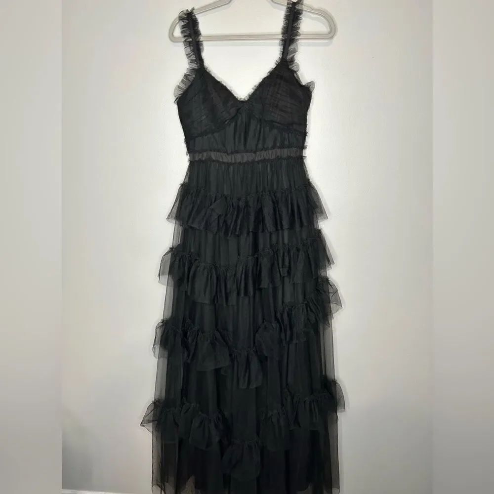 Betsy & Adam Long Ruffle Tier Mesh Dress - Picture 4 of 6